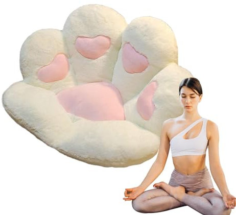 Cat Paw Cushion - Comfy Kawwaii Chair Plush Cushions | 28x 24 Cozy Floor Cute Seat Kawwaii | Cat Paw Shape Gaming Chair Pad for Girl Worker, Dining Room Bedroom Decorate White