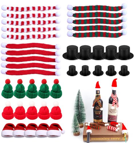 40 Stück Mini Weihnachtsmützen und Zylinderhüte zum Basteln, Nikolausmützen und Dekoration kleiner Weihnachtsbäume und Schneemänner