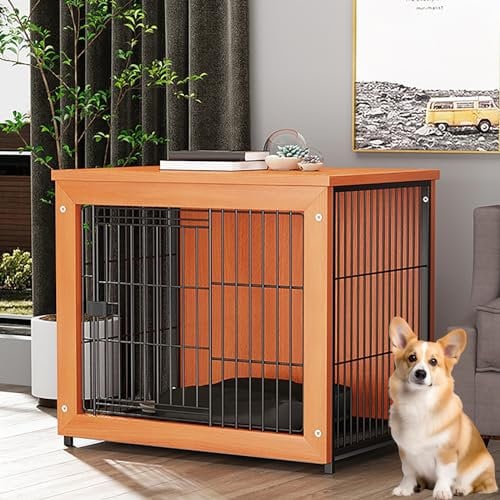 Indoor Furniture Style Dog Crate House TV Stand Modern Decorative Dog Crate Wooden Dog Cage End Table Perfect with Removable Multi-purpose Compartment for （Walnut-82 cm L x 70 cm W