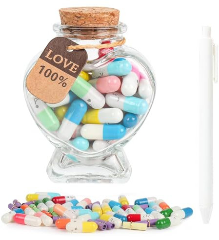 Pieces Capsule Letters in Glass Bottles - Love & Friendship Theme, Letter Message Pills with Wishing Spot, Cute Pill Note Messages for Boys, Girls, Friends, Heart Shape