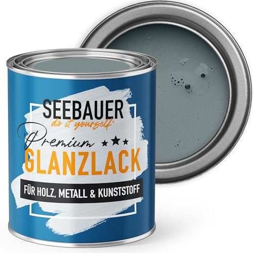 SEEBAUER diy Glanzlack Grau 375ml für Innen & Außen (No. 212 Mountain Slate) Möbelfarbe ohne Schleifen - Hybrid-Lack für Holz, Metall & Kunststoff - Holzlack, Möbellack hohe Deckkraft