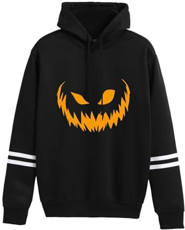 Jacken für Herren UK Winter Herren Pullover 2025 Trendy Herren Langarm Hoodie Sweatshirt Halloween Gruselig Kürbis Jack Einfarbig Schwarz Hoodie, Schwarz , L