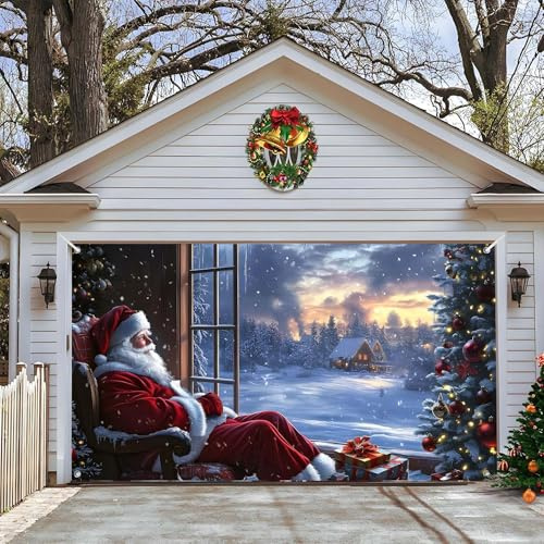 Weihnachts-Garagentor-Banner, großer Weihnachts-Garagentor-Abdeckung Feiertagsdekorationen Garagentor-Abdeckung Santa Claus Schneemann Hintergrund für Weihnachten Weihnachtsdekoration Innen Außen