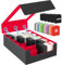 AOBOPLE Karten Box für 3900+ Karten,5 Reihen Sammelkarten-Aufbewahrungsboxen mit 48 Kartenteilern,Magnetische PU Leder Sammelkarten Box Deck Box für TCG,MTG,Sports Karten (Schwarz Rot)