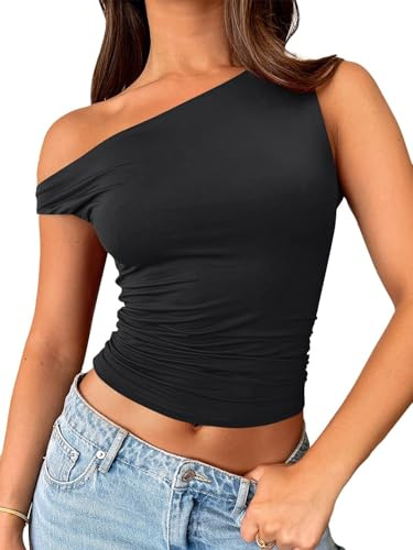 ROFUSSO Top Asymétrique pour Femmes Débardeur D'été T-Shirts Moulants sans Manches Y2K Tops Tops de Fête D'été