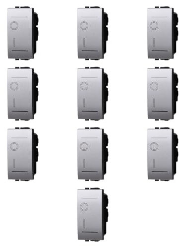 10x Interruttore 0-1, Modulo Grigio, Compatibile Con BTicino Living, frutti, interruttori, pulsanti, deviatori, dimmer, sensori, PIR, buzzer, Per Placche originali e compatibili
