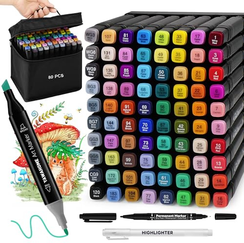 YAWAHOME 80 Colors Alcohol Markers Set, Dual Tip Art Pens for Adults | Alcohol-Based Marker for Coloring, Drawing, Sketching, Vibrant No Bleeding Marker for Artists, Illustration Gifts