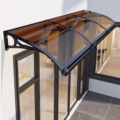 Tenda da sole per porta marrone, 100 x 410 cm, protezione UV e pioggia, supporto in alluminio, baldacchino per finestra esterna per ingresso casa, copertura resistente alle intemperie