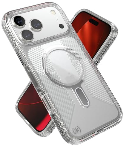 Speck Presidio Perfect Clear Grip für iPhone 17 Pro Max Hülle, ClickLock Interlock, schlanke Schutzhülle, klar/klar/silber