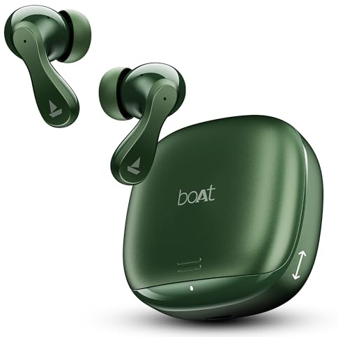 boAt 2025 Launch Airdopes 313, 13mm Drivers, Glide Shell, 75hrs Playback, Signature Sound, 4Mics with ENx Tech, ASAP Charge, Bluetooth Earbuds, TWS Ear Buds Wireless Earphones with mic (Jade Green)