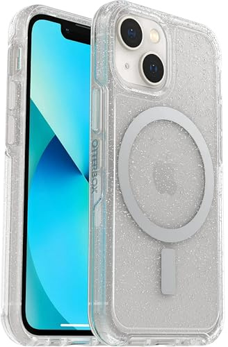 OtterBox iPhone 13 Mini & iPhone 12 Mini (Only) - Symmetry Clear Series+ Case - Ultra-Sleek - Snaps to MagSafe - Raised Edges Protect Camera & Screen (Stardust (Silver Flake/Clear))