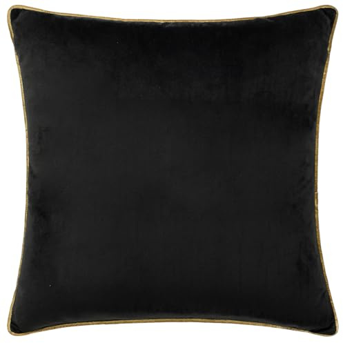 furn. Meridian Polyester Filled Cushion (Black/Gold - 45 x 45cm) | Soft velvet cushion with contrast piping and polyester filling. 45 x 45cm. Ready to style.