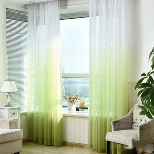 Aniyan Gardinen Transparent Vorhänge Farbverlauf Voile Sheer 2er Set Schlaufenvorhang Dekoschal für Wohnzimmer & Balkon 100x200cm Grün