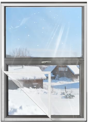 Fenster Isolierfolie 120x160CM | Thermofolie Fenster gegen Kälte und Zugluft | Transparente Wärmedämmung & Kälteschutzfolie | Kein Zuschneiden, Keine Bohrung | Für Verschiedene Fensterarten