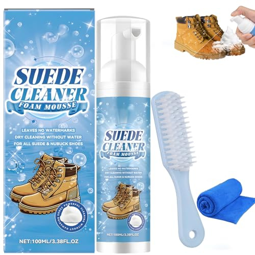 Ruichi Suede Cleaner, Suede Shoe Cleaner, Suede and Nubuck Shoe Cleaner with Brush & Towel, No-Rinse Foam Shoe Cleaning Kit, Trainer Cleaner for Suede, Nubuck, Knit, Boots, Trainers and Sneakers