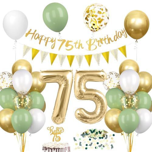 75. Geburtstagsdeko Salbeigrüne, Deko 75 Geburtstags Frau Mann, 75er Geburtstag Luftballon mit Girlande, Geburtstags Tortendeko Grün Gold, 75 Jahre Frau Geburtstag Avocado Grüne Party Ballon