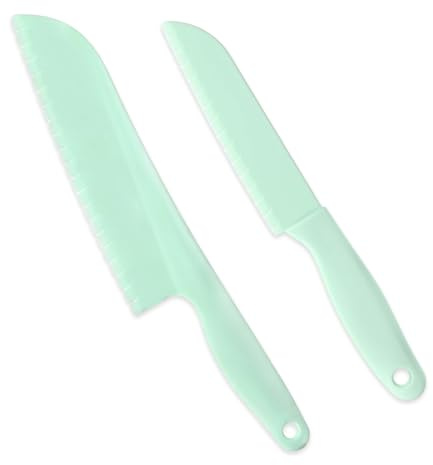 TIESOME 2 Pcs Lettuce Knife to Prevent Browning, 11 & 8 Inch Nylon Knives for Salad, Vegetables, Fruits, Cake (Green)