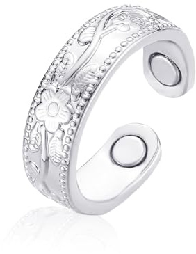 Lyzino Vital Ring, Silber Einfach/Schlange/Blume Magnetring mit Magnete | Verstellbar Anxiety Ring zum Stressabbau, 2026 Neu Vitalring für Besseren Schlaf, Magnet Ring zur Gewichtsabnahme für Damen