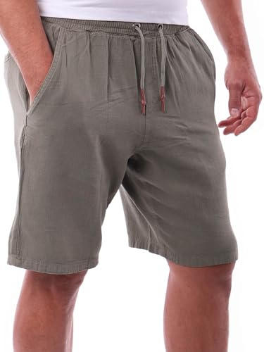 Reslad Kurze Hosen Herren Baumwollhose l Leinenhose Optik Strandhose kurz Männer Shorts Freizeithose mit Kordelzug Sommer Hose für Urlaub RS-3004 Khaki L