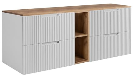 3E 3xE living.com Badezimmerschrank, Weiß/Craft-Eiche, 140 (2 x 60 + 20) x 58,6 x 46 cm