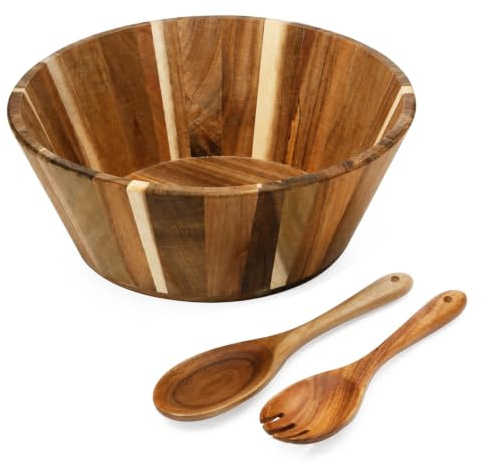 Bofanze Salatschüssel Holz Akazie Obstschale Holz Groß Holz Schüssel Rund | Groß,Deko,Akazie,Holz,Rund,mit Holzgabeln und Holzlöffeln,für Obst, Salat und Brot