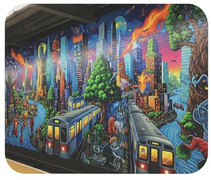 Mausmatte Ein Farbenfrohes Wandgemälde In Einer U-Bahn-Station Mauspad Gummibasis Langlebige Zuhause Mouse Pad Für Spiele