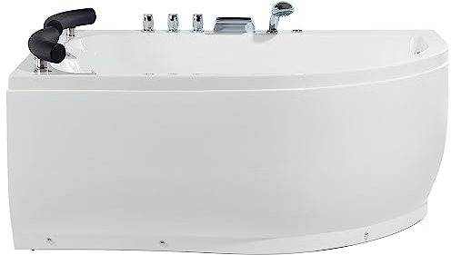 Baignoire Balnéo d'Angle à Droite Moderne en Acrylique avec Fonction Massante et Robinet Cascade pour 2 personnes Capacité Maximum 300 L Beliani