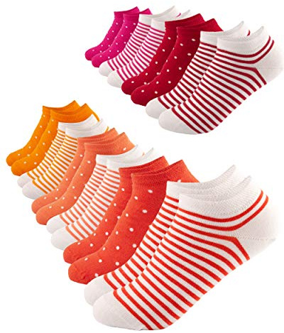 FOOTNOTE 10 Paar Sneaker Socken Ohne Gummi Ohne Naht Damen Herren Schwarz Weiß Bunt Pastell Orange-Rot Größen: 35-38, 39-42