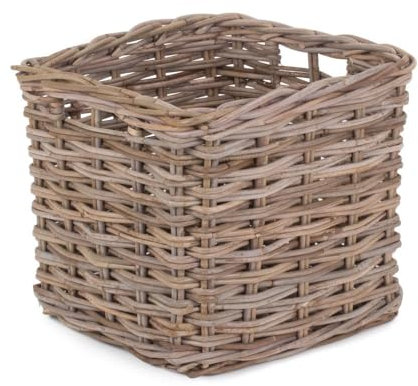 Red Hamper Square Kubu Grey Rattan Storage Basket, Wicker, Length 33 x Width 33 x Height 30cm