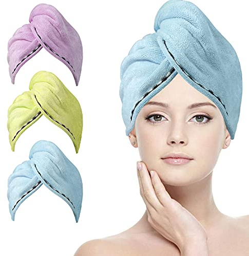 ACWOO Haarturban Handtuch Mikrofaser, 3 Stück Turban Handtücher Schnelltrocknend mit 6 Haargummis, Haarhandtuch Kopfhandtuch Duschhaube Damen für Haaren
