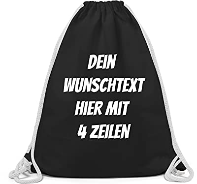 GERLINOVA Schöner Turnbeutel mit Wunschtext, Sporttasche, Rucksack zum Selbst bedrucken Schwarz