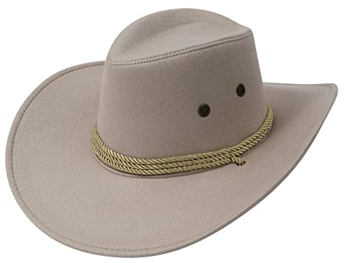 TiaoBug Damen Männer Cowboyhut Leder/Filz/Stroh Westernhut Outdoor Sommerhut mit breiter Krempe Faltbarer Hut für Cosplay Westernstyle Adventure Kostüm Zubehör Beige Filz One Size