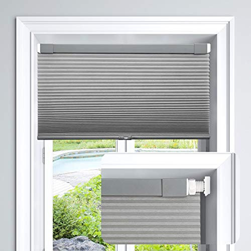 LazBlinds Jalousie, schnurlos, zellular, für Fenster, kein Werkzeug, kein Bohren, Lichtfilterung, für Fenstergröße 94 x 163 cm (B x H), Taubengrau