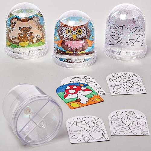 Baker Ross FX147 Herbst Schneekugel Bastelset-4er Pack, Basteln und Ausmalen für Kinder, Kleine Kindergeburtstag Bastelsets