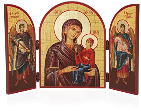 NKlaus Heilige Anna Triptychon Holz Ikone 25x16cm christlich 11309