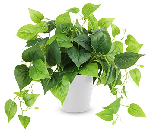 CEWOR Artificial Plants Fake Pothos with Plastic Pot Artificial Potted Plant for Home Office Bedroom Indoor Outdoor Decor 1 Pack