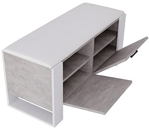 MRBLS Schuhschrank mit Sitzbank - Modernes Design & Robuste Qualität – Schuhregal Geschlossen Schuhbank Garderobenbank mit Sitzfläche Sitzpolster – erhältlich in 6 Farben (Beton - Weiß Matt)