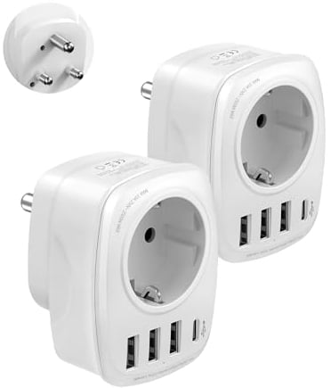2PC Deutschland nach Südafrika Adapter, Reiseadapter Typ M mit 3 USB und 1USBC, Steckdosenadapter für Südafrika Namibia, Lesotho, Mosambik