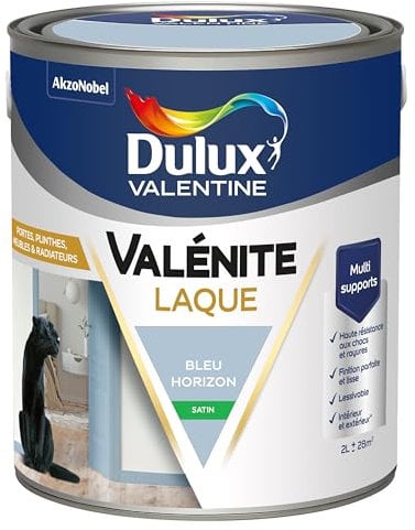 Dulux Valentine Peinture Laque Valénite Intérieur et Extérieur Multi-supports - Finition parfaite et lisse, Formule Haute Résistance - Satin Bleu Horizon 2 L