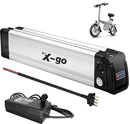 X-go Bateria Bicicleta Electrica 36V 10AH con Cargador y Cable Descarga de 4 Pines, Batería Ebike Li-Ion para Motor 200W 250W 350W
