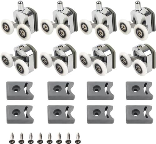Clarmonde Rotelle Curve per Porta Doccia in Vetro, Ricambio da 23 mm per Porte da Bagno (4 Superiori + 4 Inferiori, 8 Pezzi)
