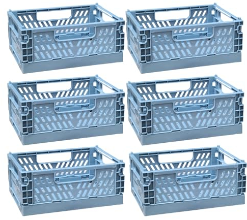EURXLQ 6 Stück Klappbox,Klappkiste Körbe Aufbewahrung Zusammenklappbarer Tragbar Aufbewahrunskisten Bunt aufbewahrungskiste Geeignet für Küche,Bad,Büro,Schlafzimmer (Blau, 20×15×9cm)