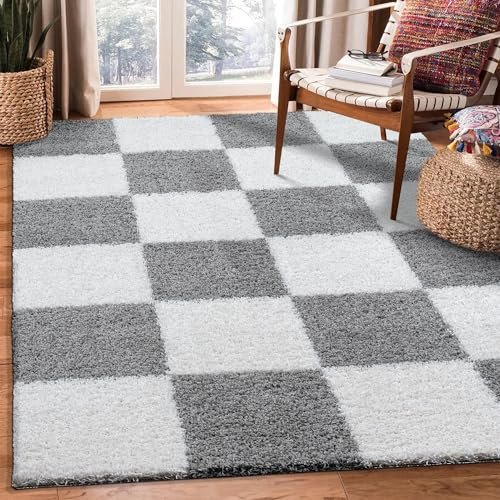 SANAT Milano Shaggy Teppich - Hochflor Teppiche für Wohnzimmer, Schlafzimmer, Küche - Hellgrau Weiss, Größe: 160 x 230 cm