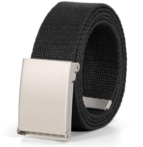 JasGood Unisesx Webgürtel Herren Damen Leinwand Arbeitsgürtel Frei Verstellbarer Flip-Top Webgürtel Silber Militärschnalle für Geschäft Sport Lässig,Schwarz,135cm