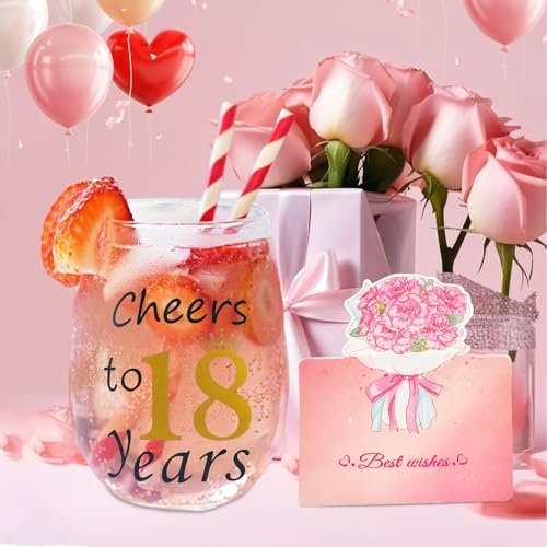 Yootiko Weinglas 18 Personalisierung Gläser,Geschenke für Freundinnen 18 Geburtstag Männer Frauen Hochzeitstag Geburtstag Personalisierung Weinglas Geschenkset zur Einschulung Geburtstagsgeschenk
