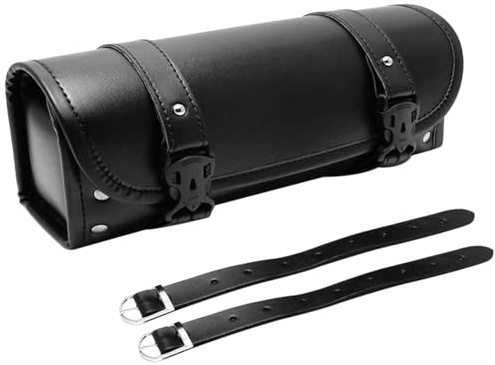 Motorcycle Shkalacar Universal Tool Bag PU Leather Fork Saddlebag with Adjustable Straps, Handlebar Storage Fit Most Motorcycles Brown/Black