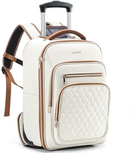 YULEEE Wheeled Backpack for Women - 17.3 Inch Laptop Rolling Backpack with 2 Wheels, Water-Resistant Travel Rucksack on Wheels, Cabin Approved Trolley Rucksack for Business, College & Overnight