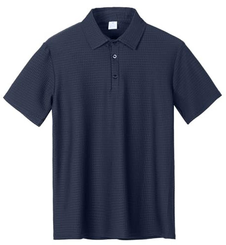 Men's Polo Shirts Zip Classic Stretch Slim Fit T Shirts Casual & Work Mens Gym T Shirts Mens Barbour Shirt Thermal top Mens Long Sleeve red Tshirt (Navy, XXXL)