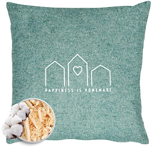 Herbalind Zirbenkissen aus Flanell Happiness is Homemade 30x30 cm Dekokissen mit Reißverschluss - 100% Zirbe und Baumwolle - Zirben Kissen (Fichte)