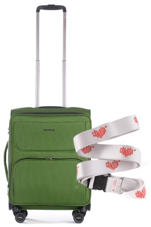 Stratic Bendigo Light+ Koffer mit Koffergurt Weichschale Reisekoffer Trolley Rollkoffer Handgepäck, TSA Kofferschloss, 4 Rollen, Erweiterbar, Größe S, Grün